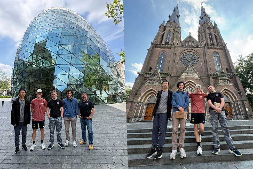 Team sightseeing at landmark buildings